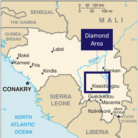 Map of Diamond area in Guinea